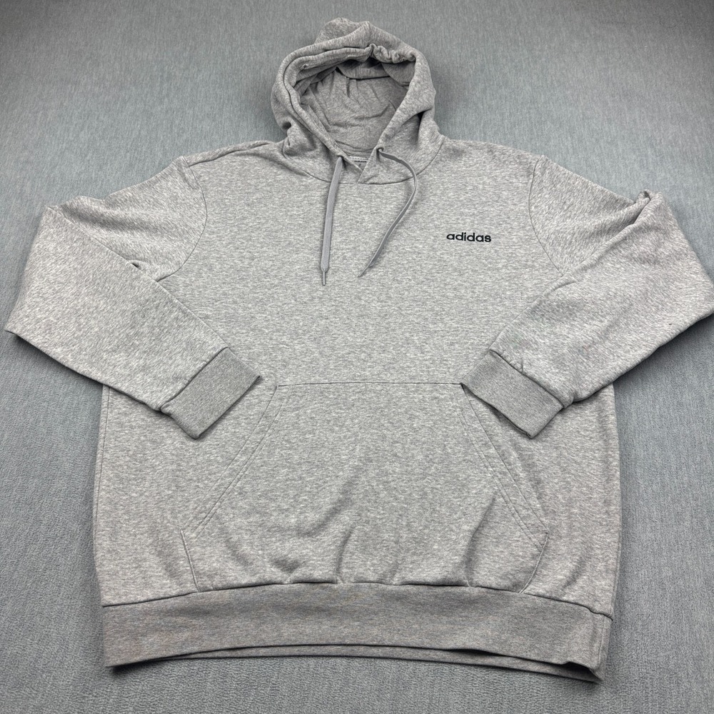 Adidas Essentials Hoodie Mens XL Gray Fleece‎ Sweatshirt Pullover Training Gym